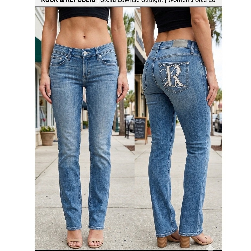 Rock & Republic Stella Lowrise Straight Jeans Informer Blue STL2351X Womens 28